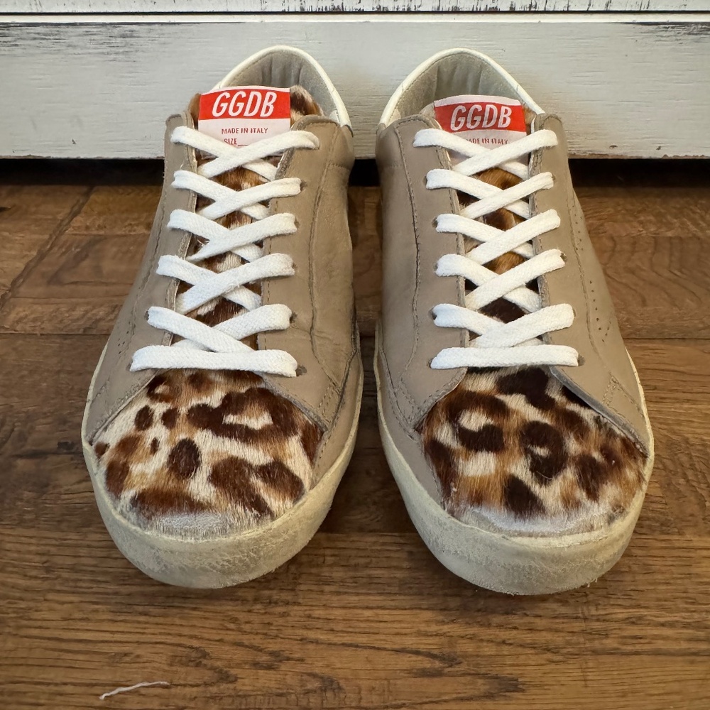 Golden Goose Superstar Tan Leopard Leather Sneakers Women's Size 39 - Picture 2 of 13